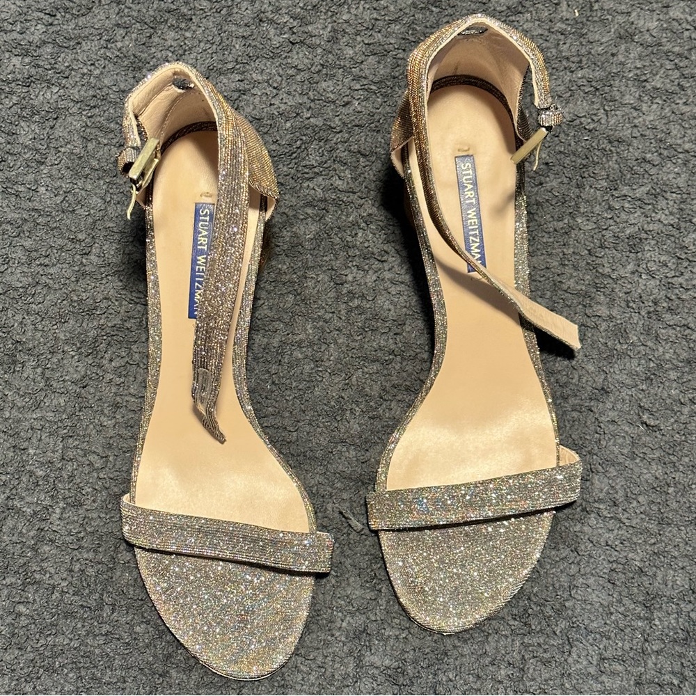 Stuart weitzman gold and silver sparkling 3 inch heels